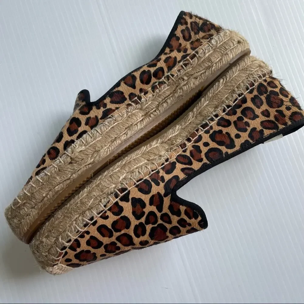 Soludos platform espadrilles calf hair animal print leopard smoking slipper sz 9